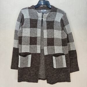 YAIRA PETITE WOMEN'S MEDIUM LONG CARDIGAN WITH POCKETS COFFEE PLAID